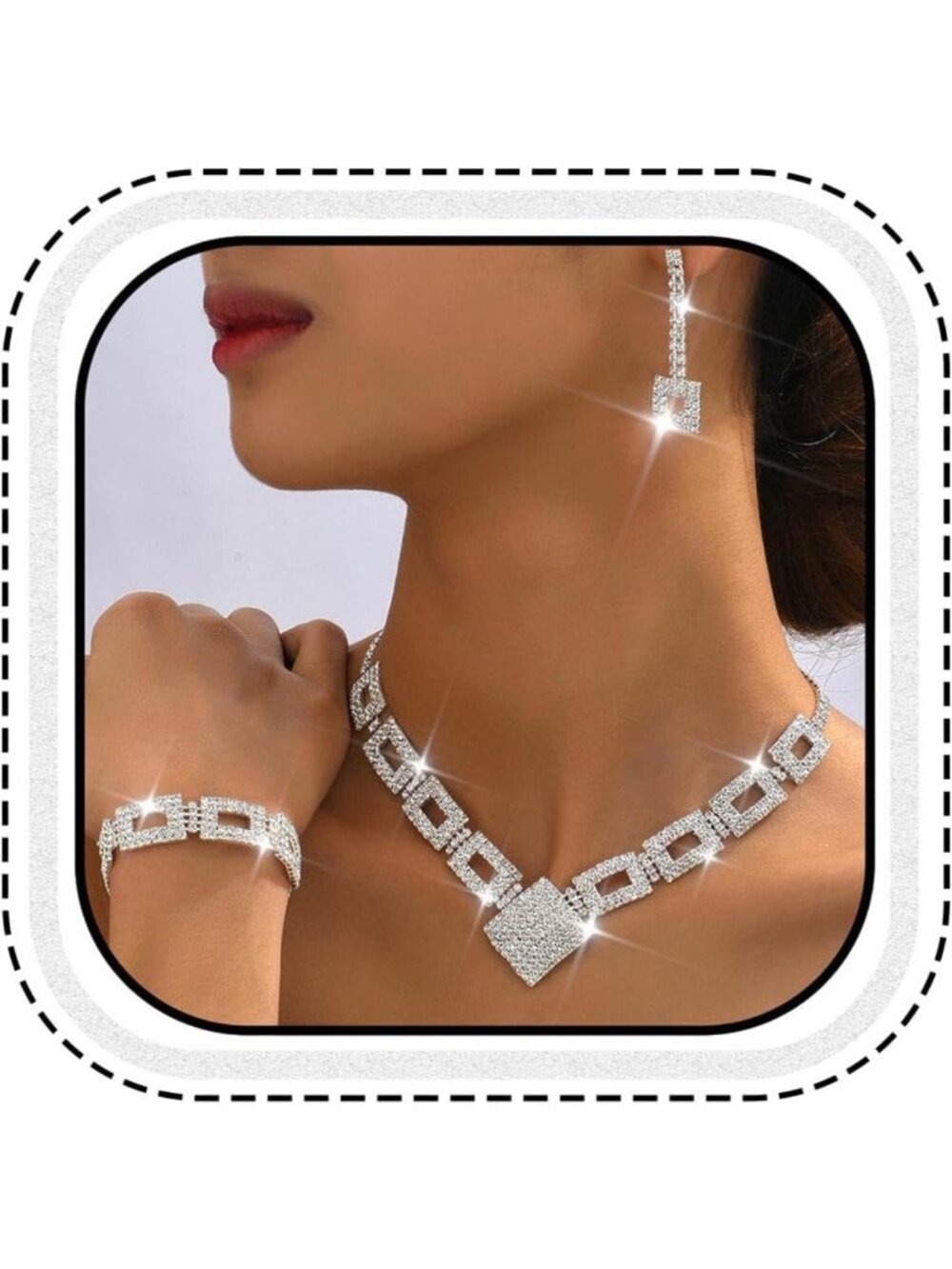 Elegant Crystal Bridal Jewelry Set - Silver Rhinestone Necklace & Earrings for